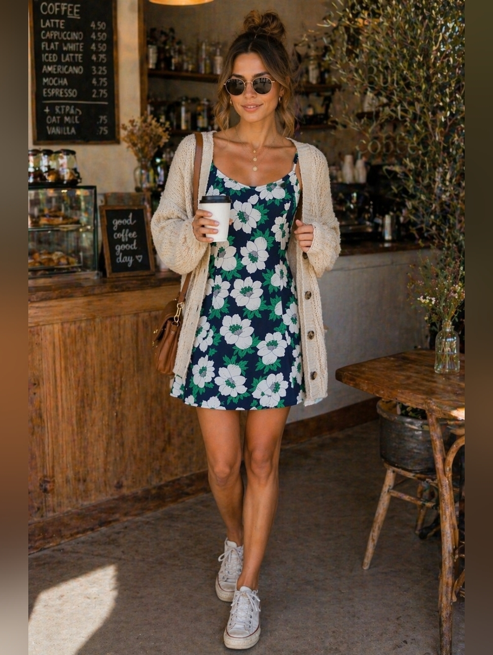 Navy Floral Tie Strap Mini Dress Small 90s Aesthetic - Picture 5 of 11